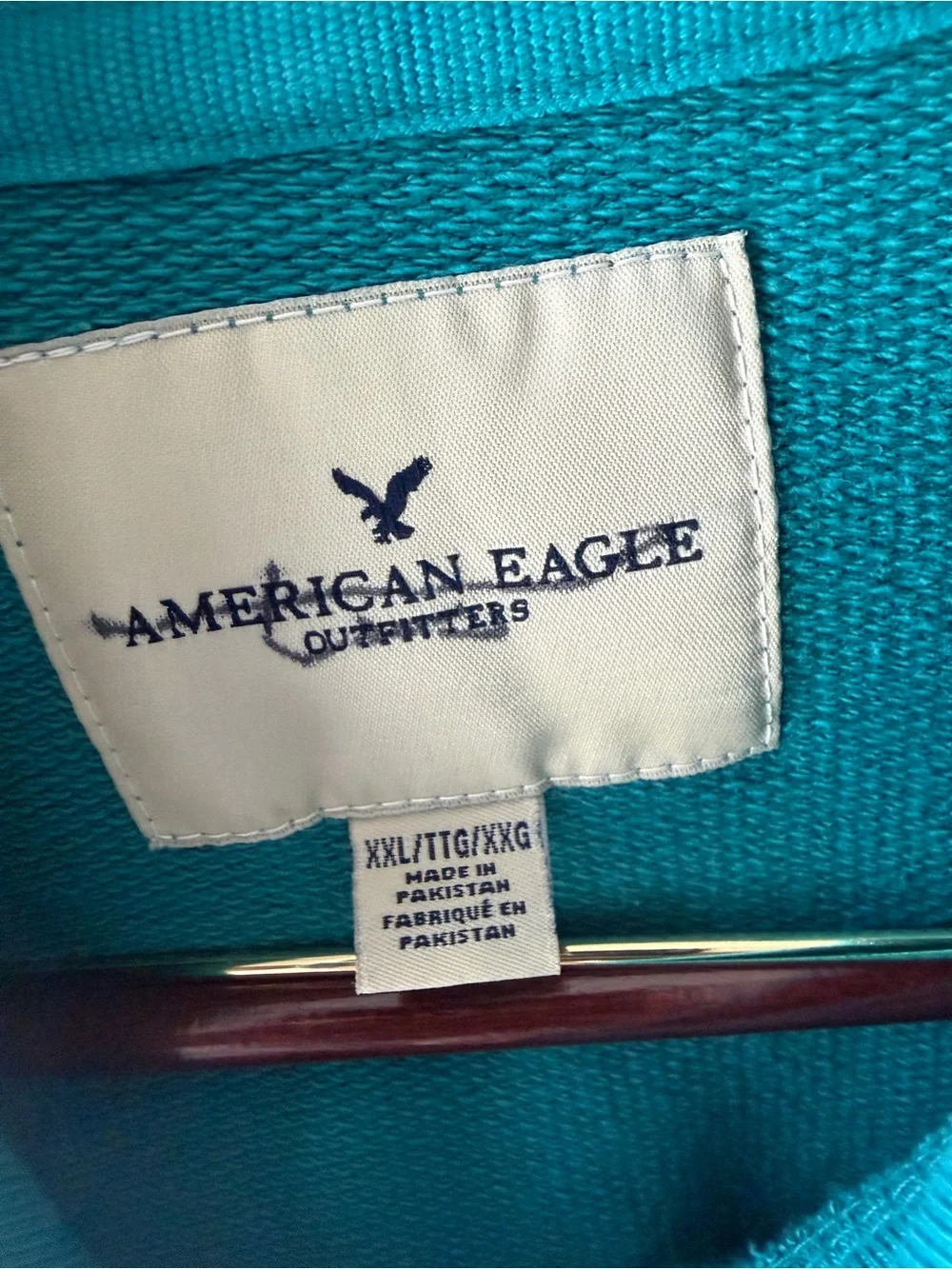 American Eagle Teal Embroidered Logo Short-Sleeve Hoodie